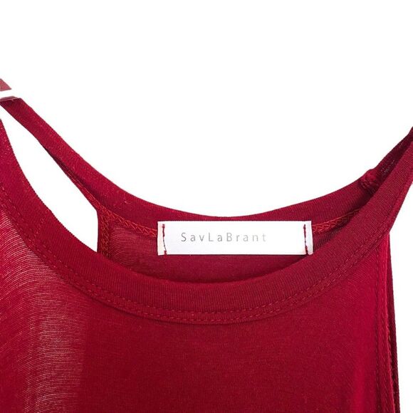 SavLaBrant Boho Maroon Red High Neck Swing Midi Dress Size Medium Sleeveless - Picture 5 of 6